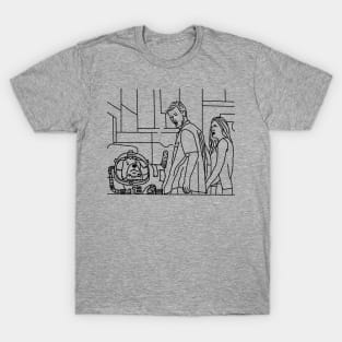 Space Dog and Distracted Boyfriend Meme Line Drawing T-Shirt